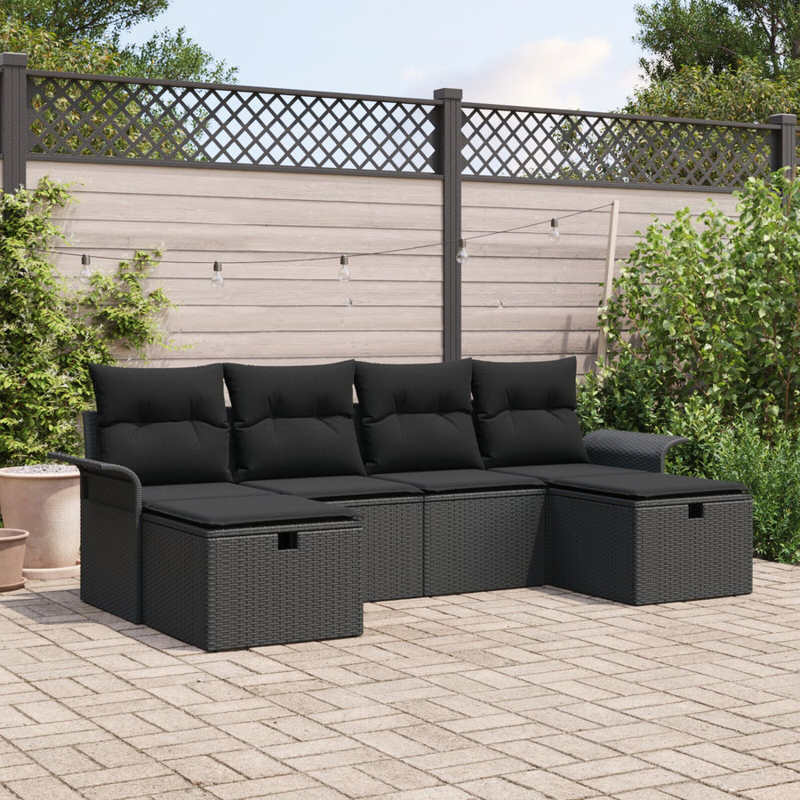 6-Piece Tuin Sofa Set Met Kussens Zwart Poly Rattan