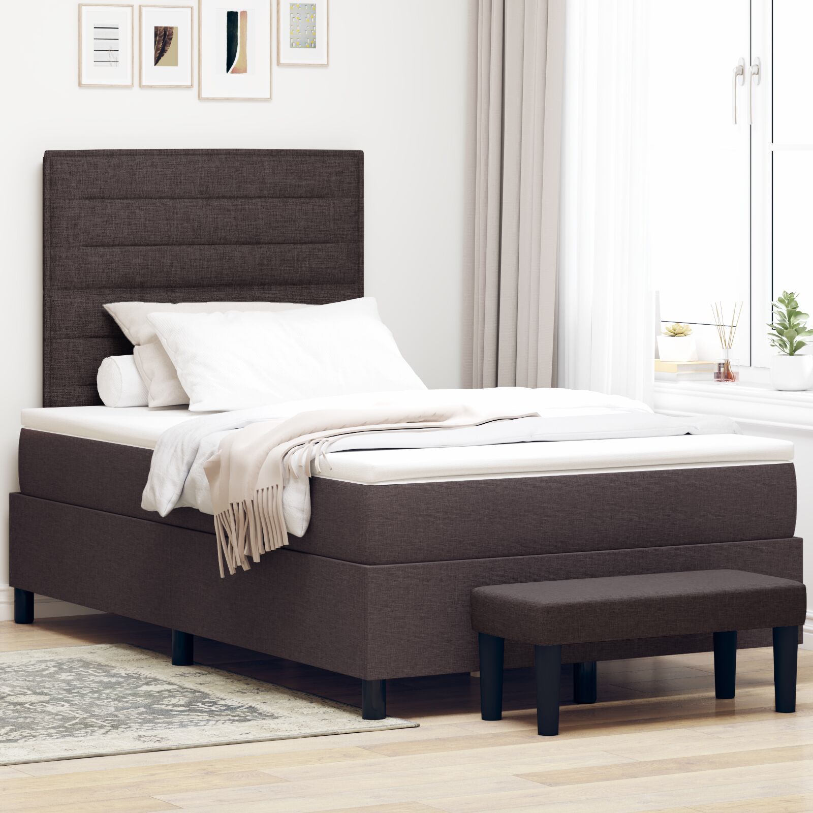 Boxspringbed Met Matras & Bank Donkerbruin 120X190 Cm Stof Blauw