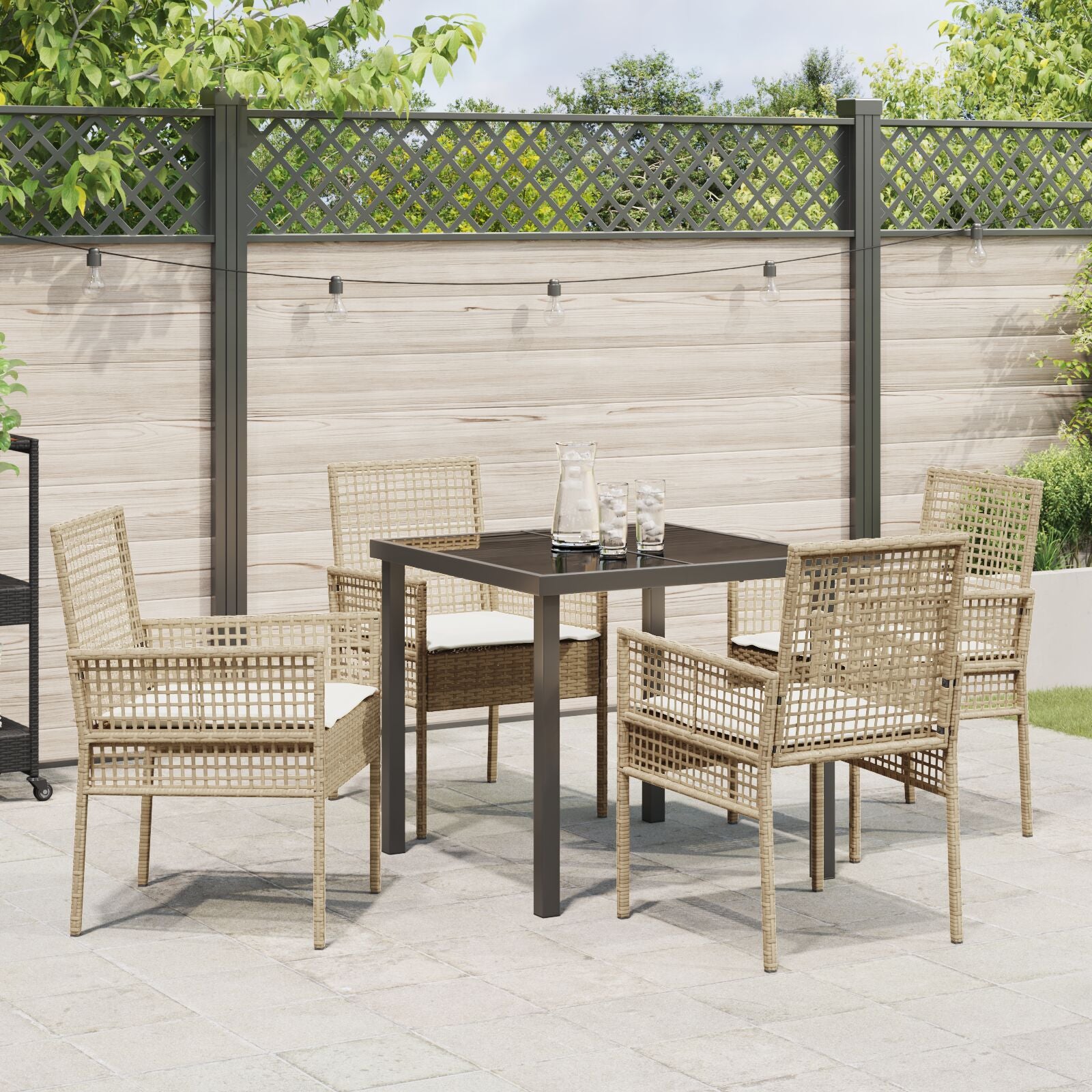 5-Delige Tuin Eetset Met Kussens Beige Poly Rattan