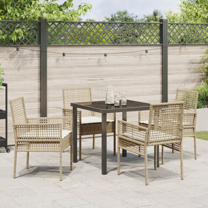 5-Delige Tuin Eetset Met Kussens Beige Poly Rattan