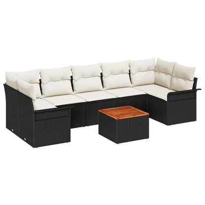 8-Delige Tuinsofaset Met Kussens Zwart Poly Rattan Acacia