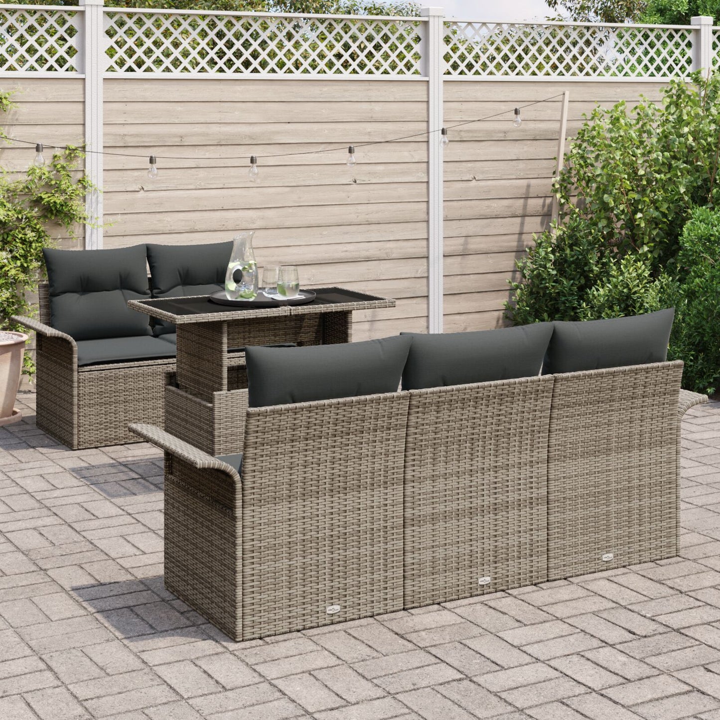 6-Delige Tuin Sofa Set Met Kussens Grijs Poly Rattan