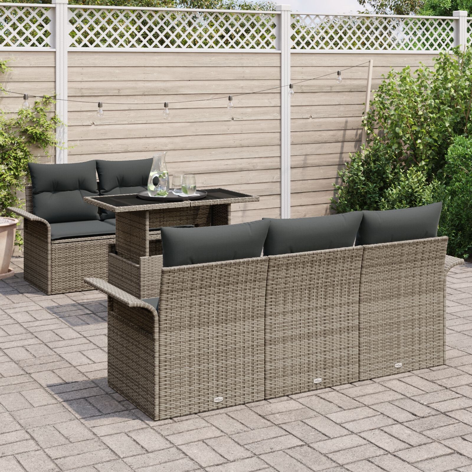 6-Delige Tuin Sofa Set Met Kussens Grijs Poly Rattan