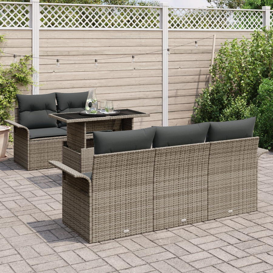 6-Delige Tuin Sofa Set Met Kussens Grijs Poly Rattan