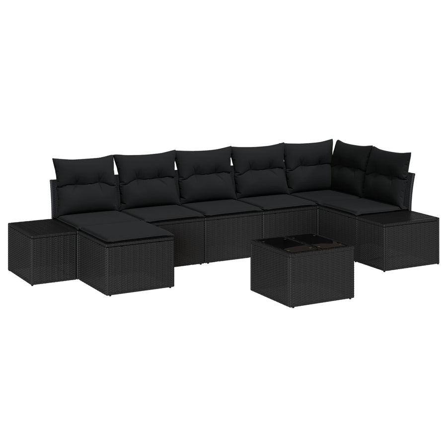 Tuinbank Set Set Van 8 Zwart Rattan, Polyester, Staal