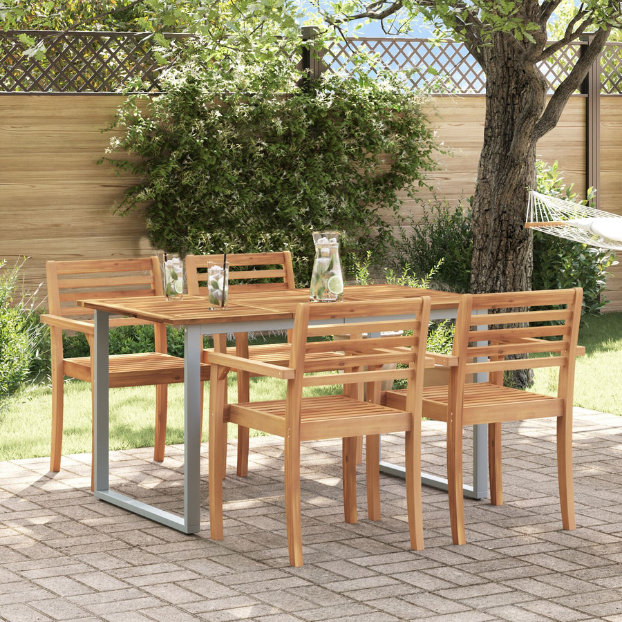 Buiten Eettafel Staal & Massief Acaciahout 140 x 80 x 75 cm Cool overhangend ontwerp