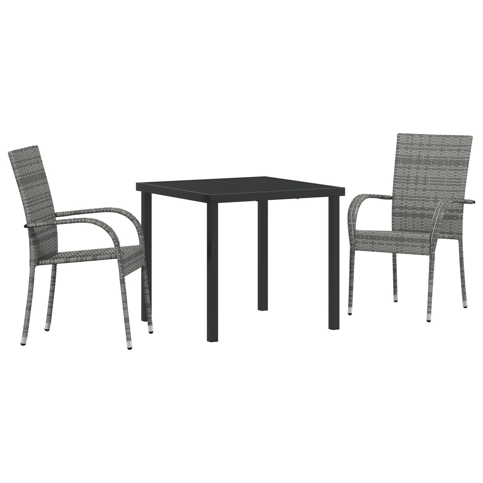 3-Delige Tuin Eetset Grijs Poly Rattan