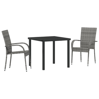 3-Delige Tuin Eetset Grijs Poly Rattan