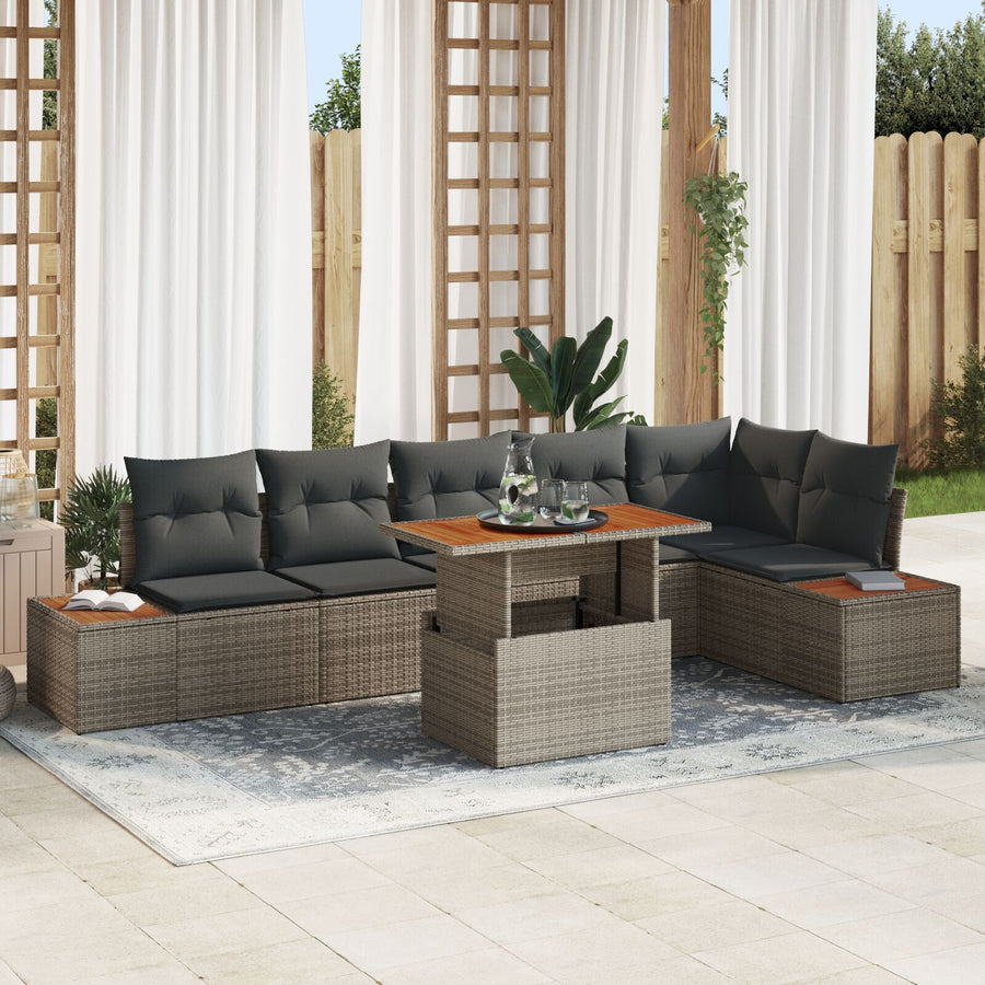 Tuin Sofa Set 7-Delige Grijs Poly Rattan Tuin Sofa Rechthoekig