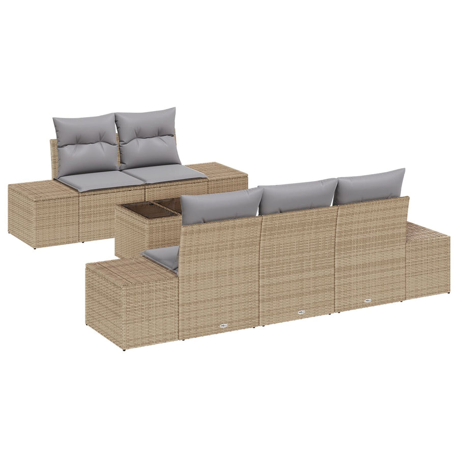 6-Delige Tuinbankset Met Kussens In Beige Poly Rattan