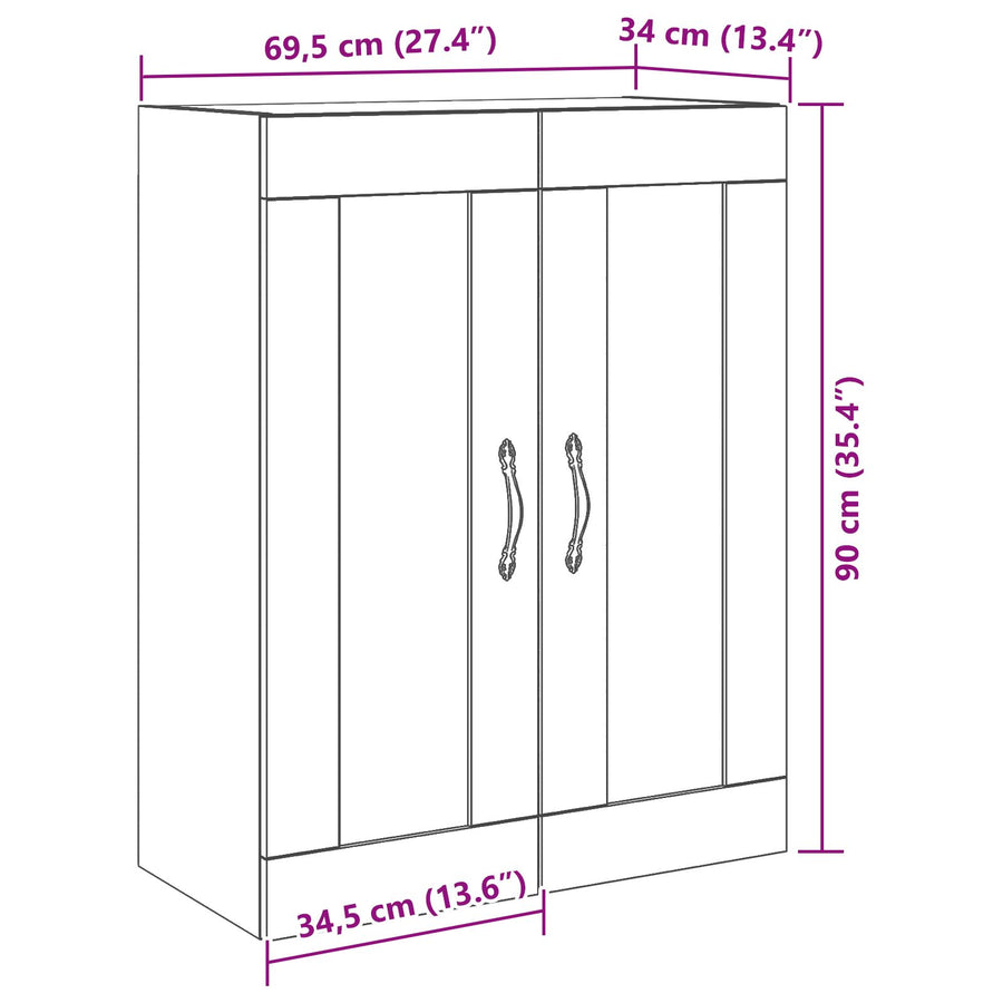 Wandkast Met Glazen Deuren Zwart Eik 69,5X34X90 Cm