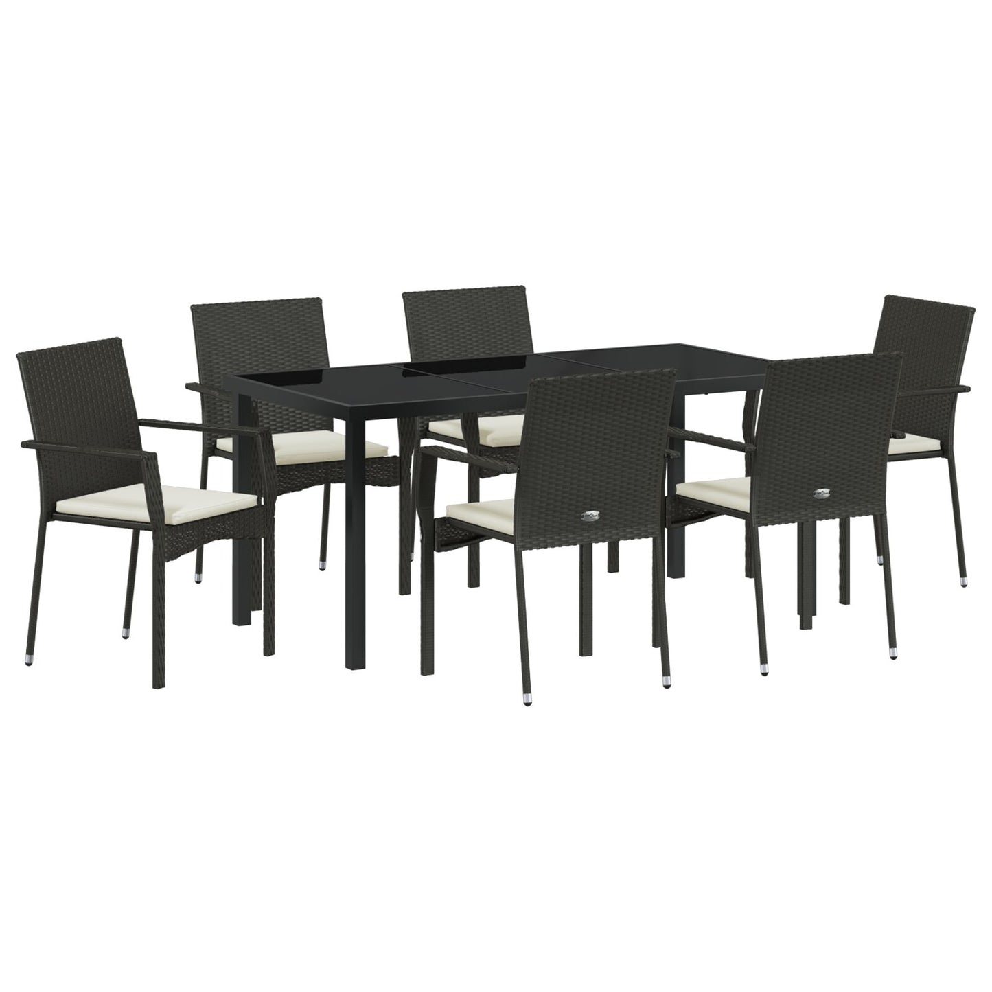 7-Delige Tuin Eettafelset Met Kussens Zwart Poly Rattan
