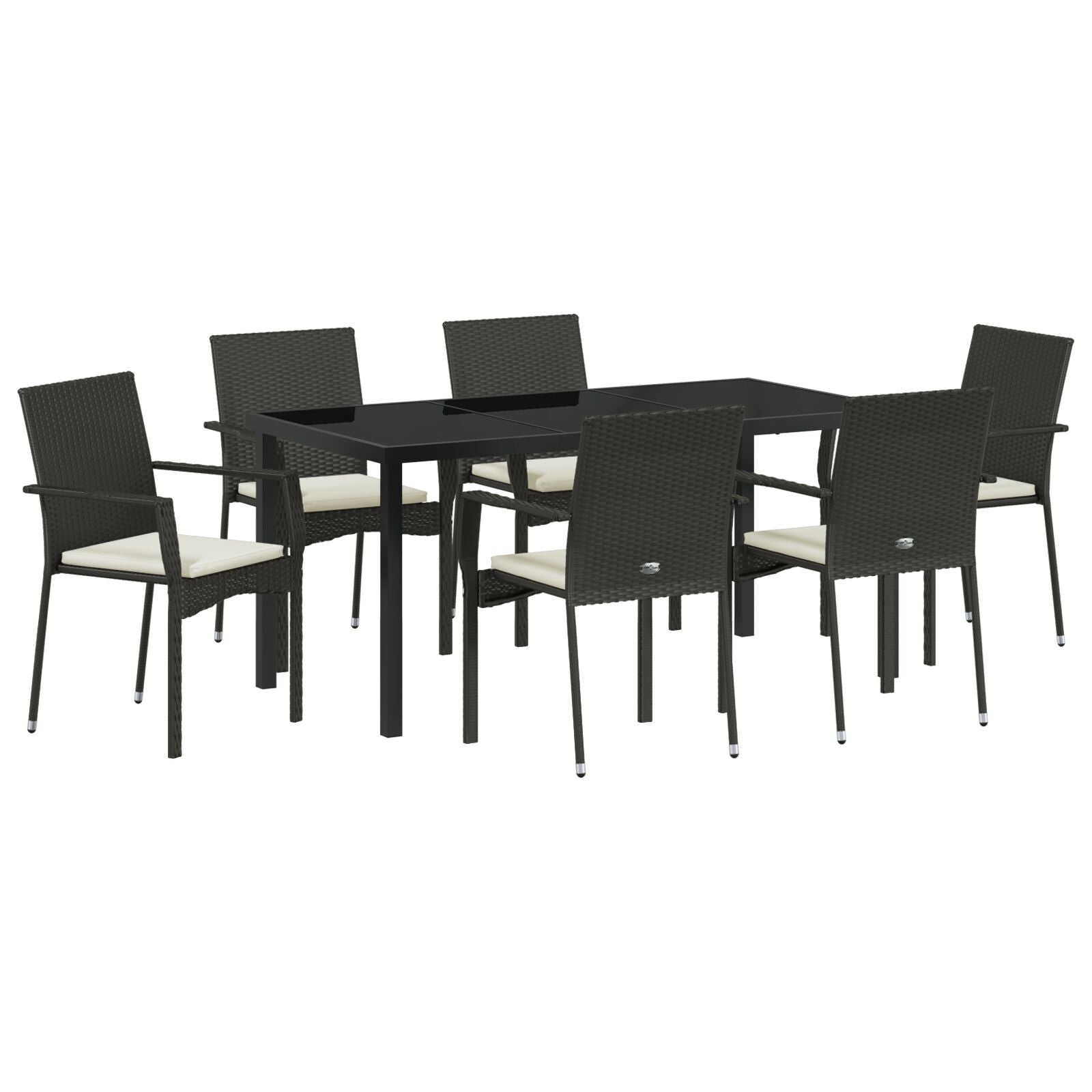 7-Delige Tuin Eettafelset Met Kussens Zwart Poly Rattan
