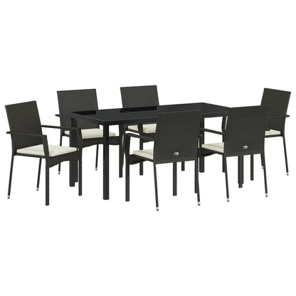 7-Delige Tuin Eettafelset Met Kussens Zwart Poly Rattan