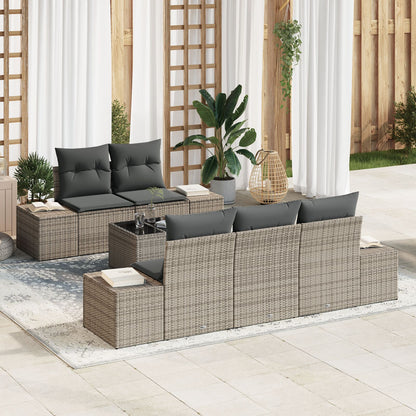 6-Piece Tuin Sofaset Met Kussens Grijze Poly Rattan