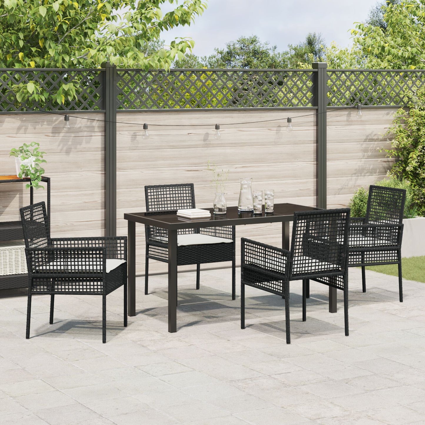 5 Delige Tuin Eetset Met Kussens Zwart Poly Rattan