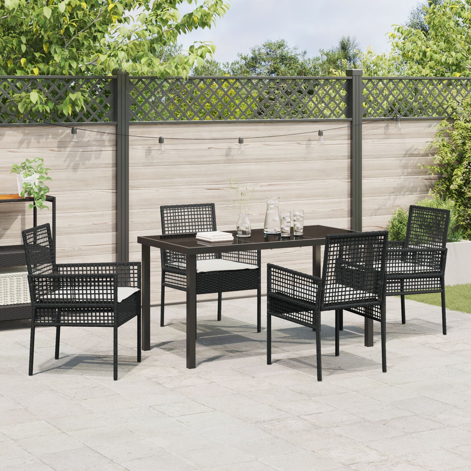 5 Delige Tuin Eetset Met Kussens Zwart Poly Rattan