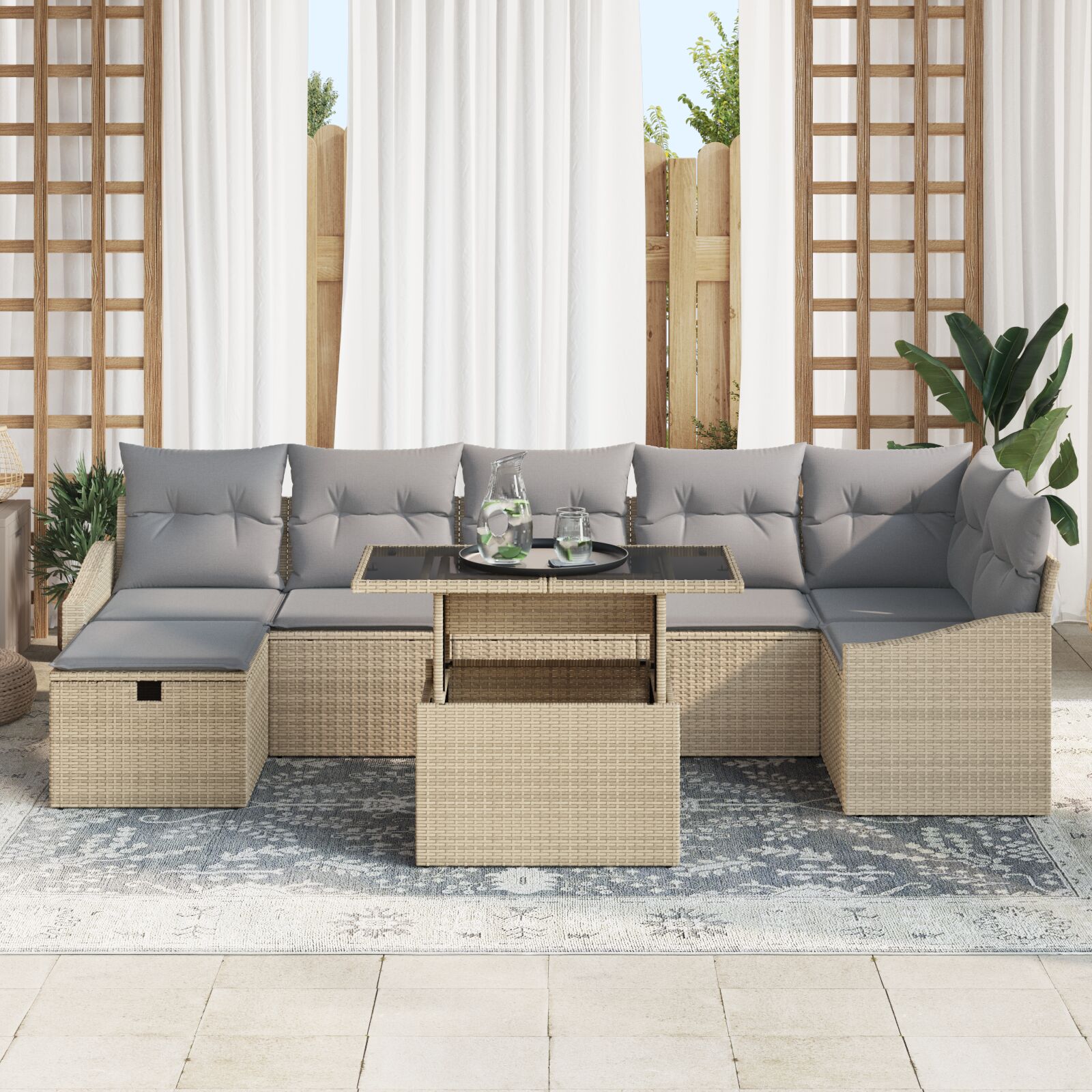 8-Piece Tuin Sofa Set Met Kussens Beige Poly Rattan