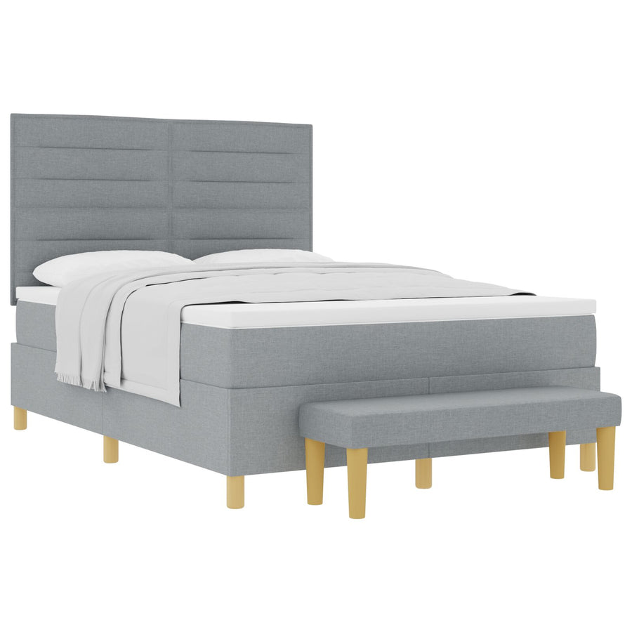 Boxspringbed Met Matras & Bank Stof Lichtgrijs 140 x 200 cm Lijnen ontwerp