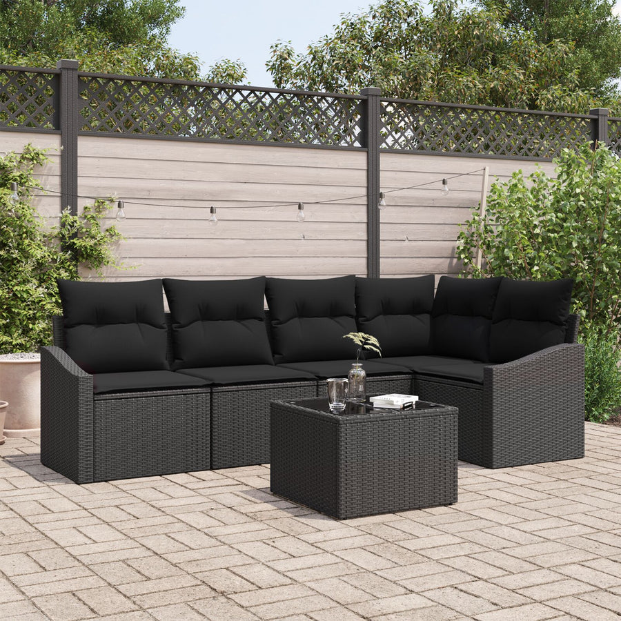 Tuin Sofa Set Set Van 6 Zwart Rattan, Stalen Frame Tuin Sofa Set