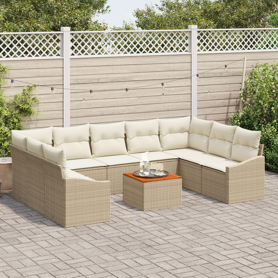 10-Delige Tuin Sofa Set Met Kussens Beige Poly Rattan Acacia