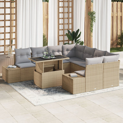 Tuin Sofa Set 9-Delig Grijs, Beige Poly Rattan Tuin Sofa Set