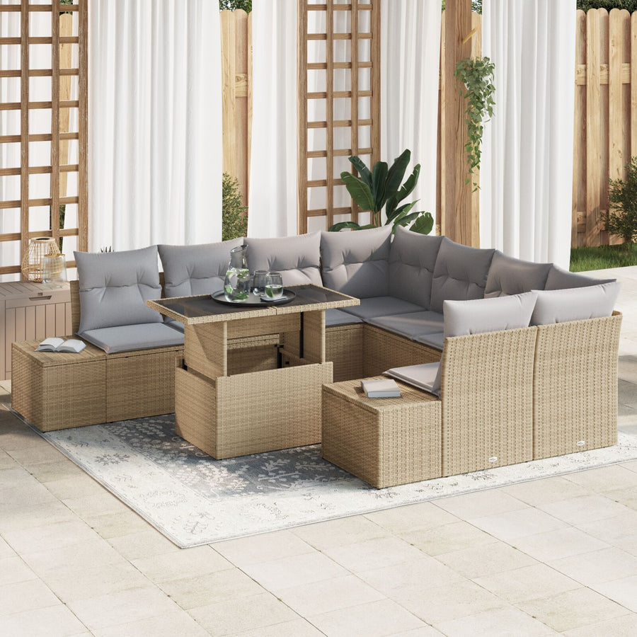 Tuin Sofa Set 9-Delig Grijs, Beige Poly Rattan Tuin Sofa Set