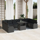 Garden Sofa Set with Storage with Cushion 11 pcs Black poly rattan