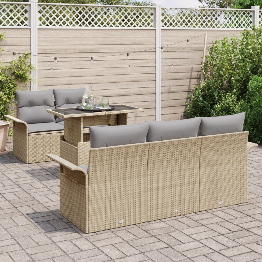 6-Delige Tuin Sofa Set Met Kussens Beige Poly Rattan