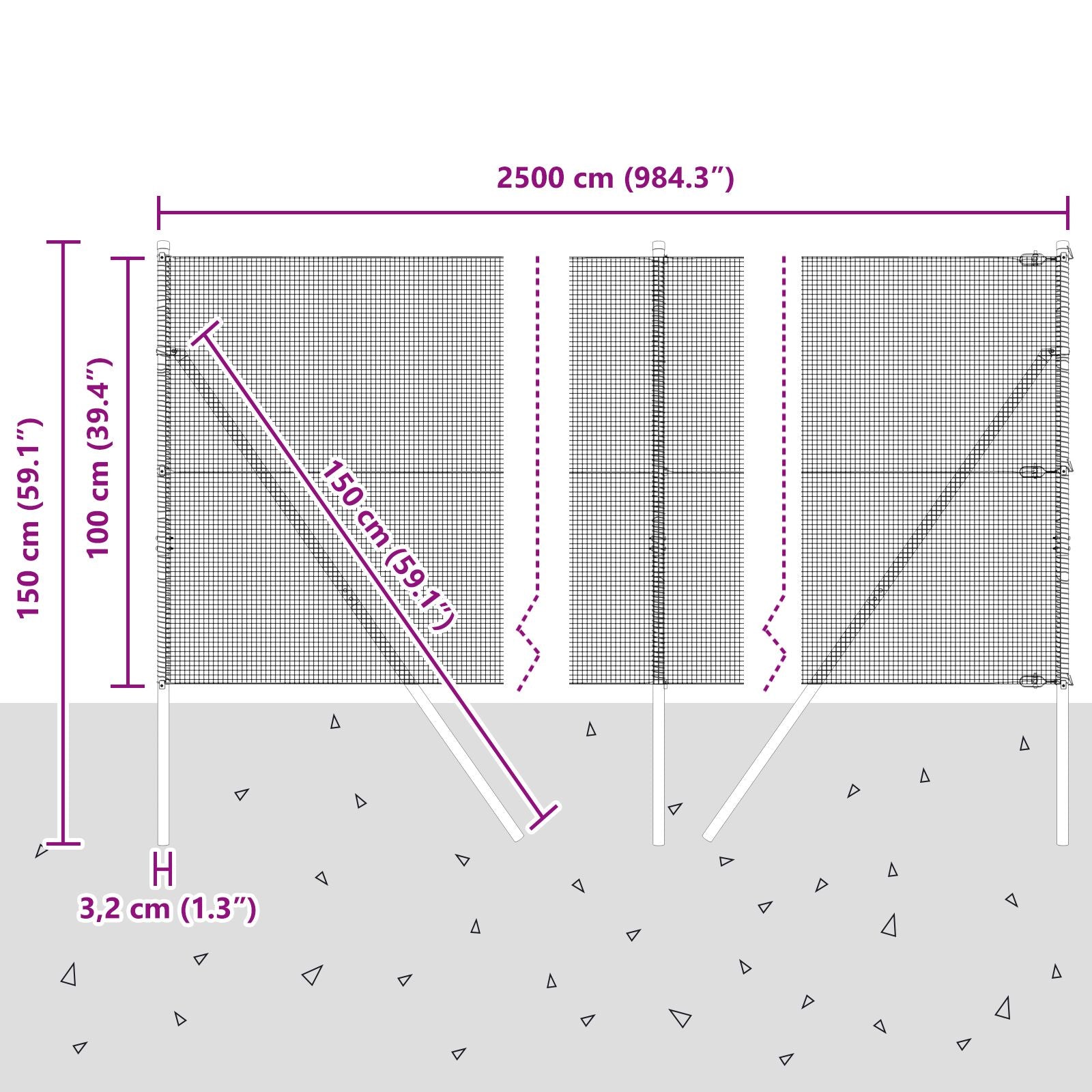 Hekpost Set Set Van 2 Grijs Metaal, Kunststof 25 X 1 M Stevig Gegalvaniseerd Staal
