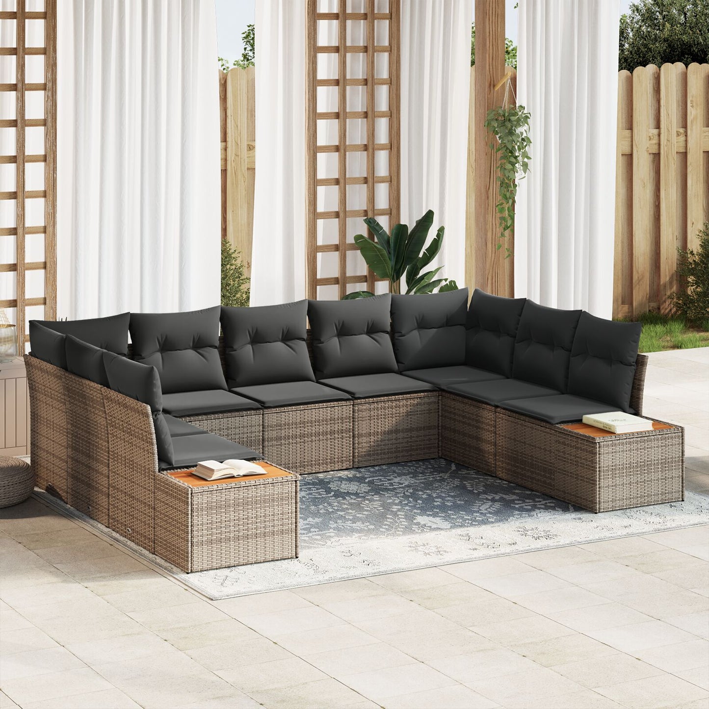 9 Piece Tuin Sofa Set Met Kussens Grijs Poly Rattan Acacia