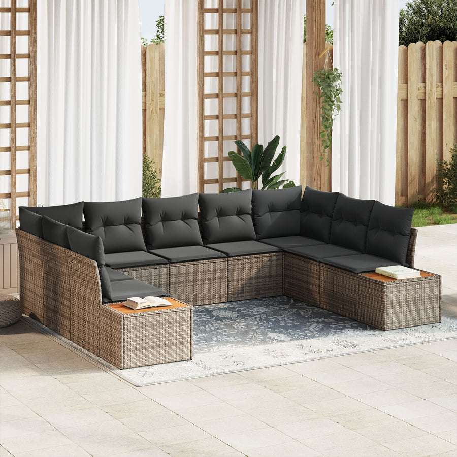 9 Piece Tuin Sofa Set Met Kussens Grijs Poly Rattan Acacia