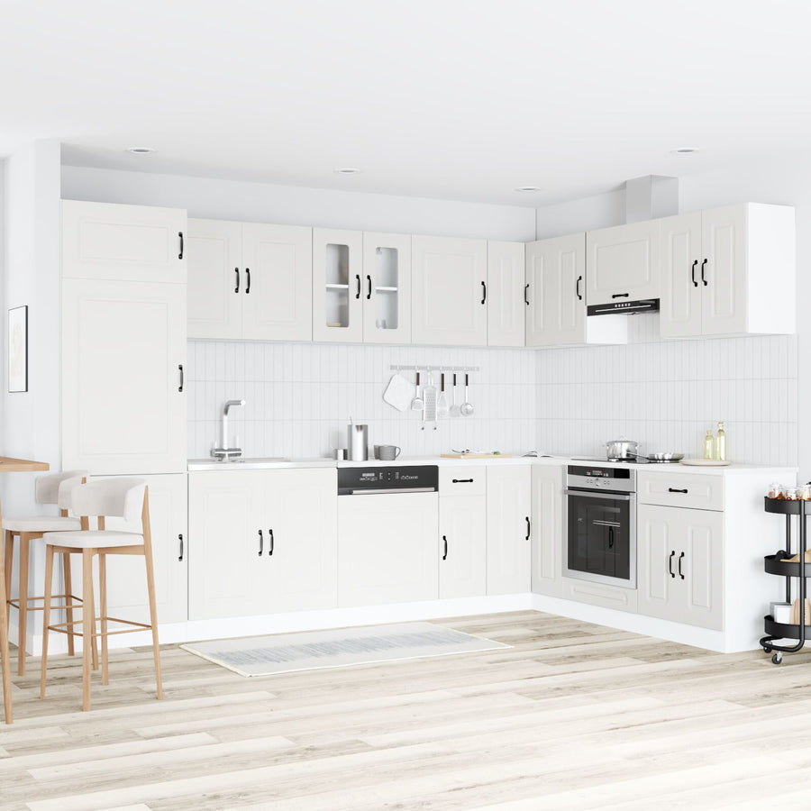 Keuken Cabinet ""Kalmar"" Met Dubbele Wastafels Bewerkt Hout Wit