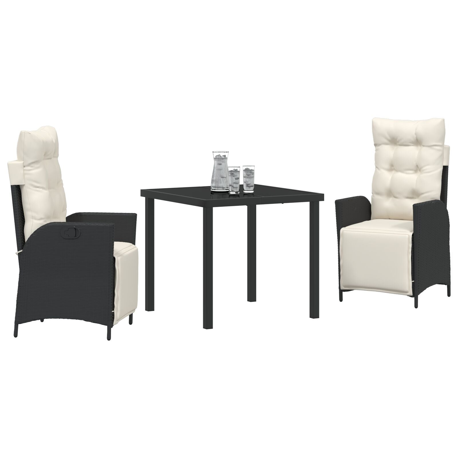 3-Delig Tuin Eetset Zwart Poly Rattan