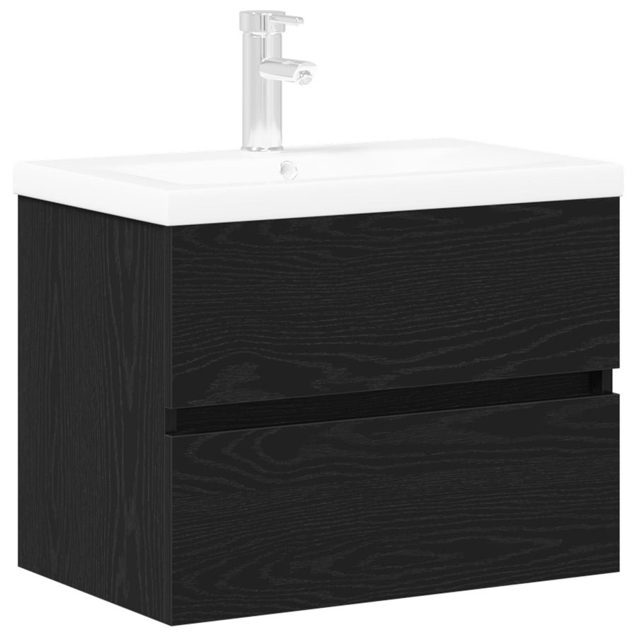Waskast Met Ingebouwde Wastafel Zwart Eiken Engineered Hout,  Waskast Zwart Eiken 60X38,5X45 Cm Engineered Hout
