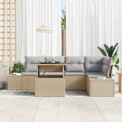 Tuin Sofa Set 6 Deeltjes Beige, Grijs Rattan, Polyester Tuin Sofa