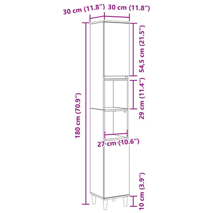Badkamerkast Zwart Eiken 30X30X190 Cm Houtmateriaal