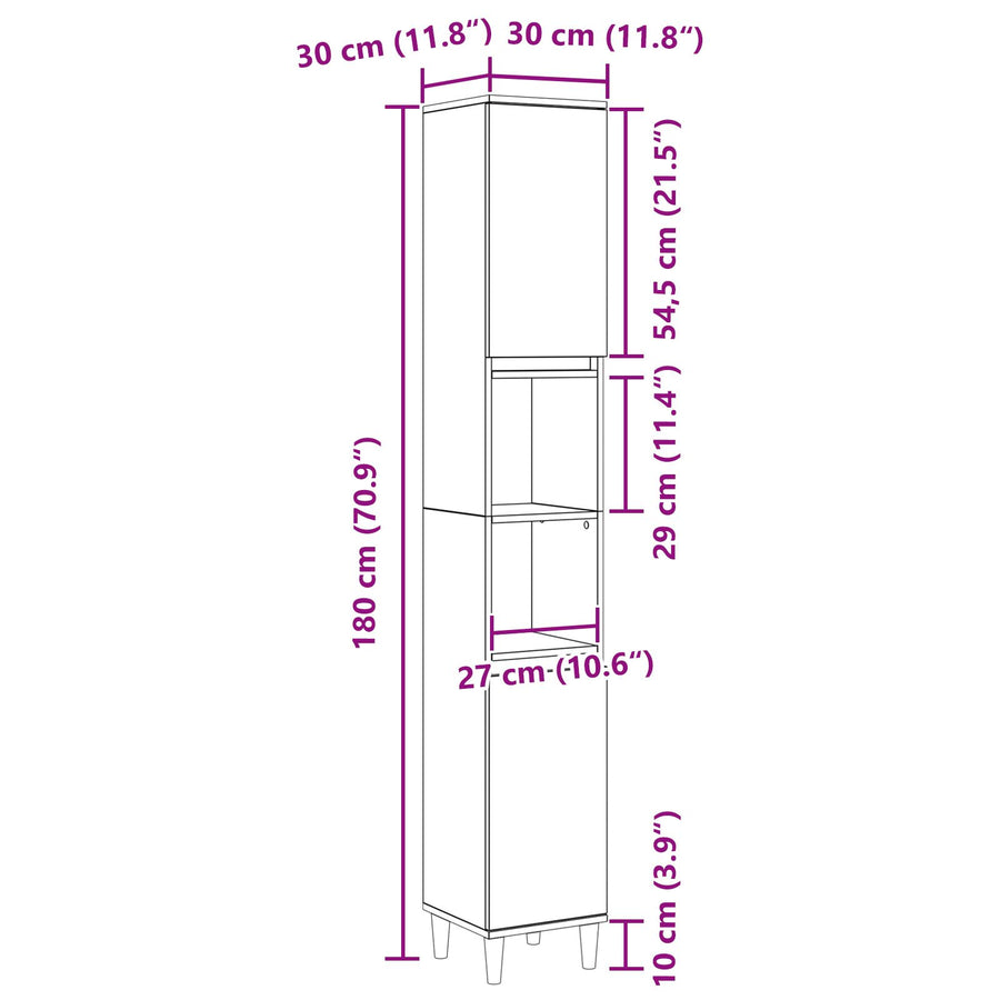 Badkamerkast Zwart Eiken 30X30X190 Cm Houtmateriaal