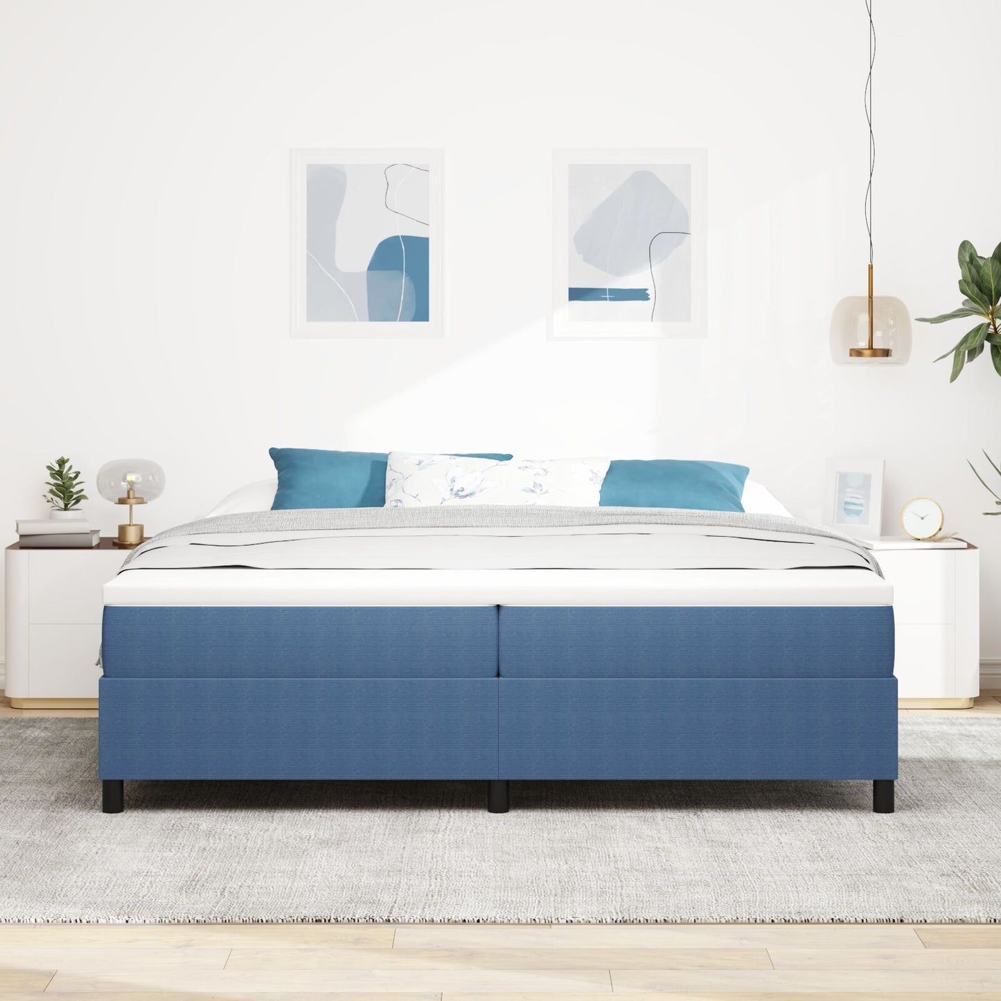 Boxspring Bed Met Matras Blauw 200X200 Cm Corduroy Stof