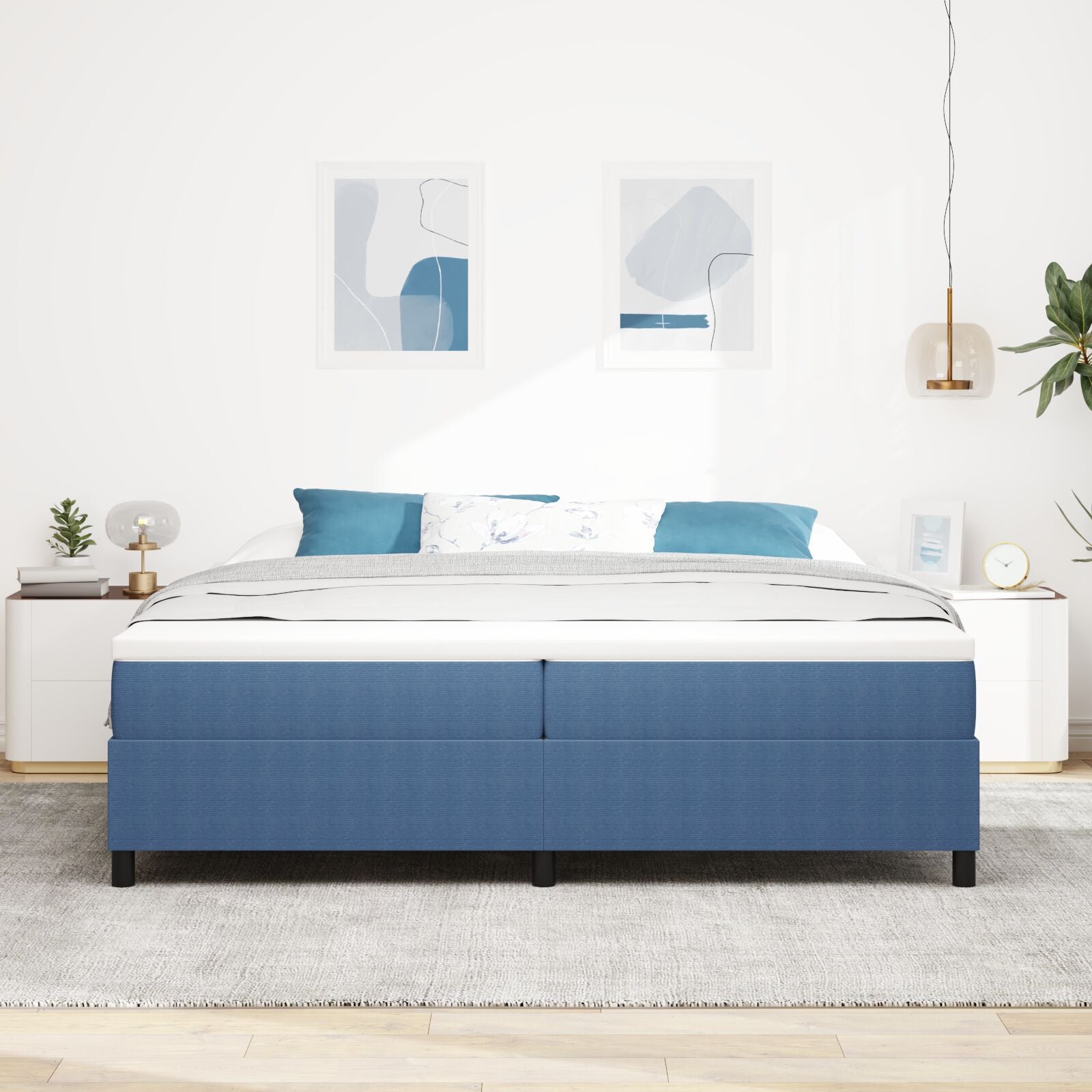 Boxspring Bed Met Matras Blauw 200X200 Cm Corduroy Stof