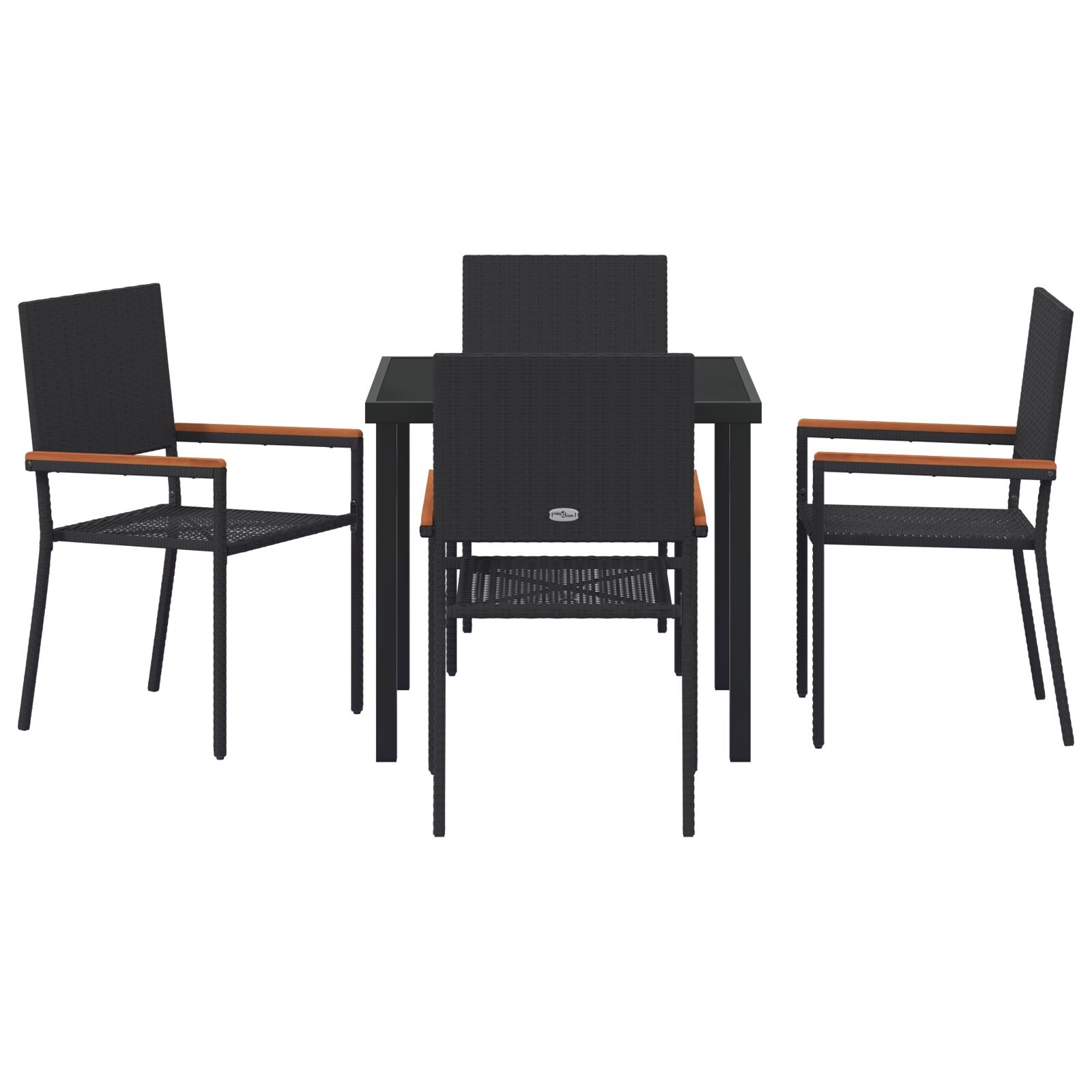 5-Piece Tuin Eetset Zwart Poly Riet