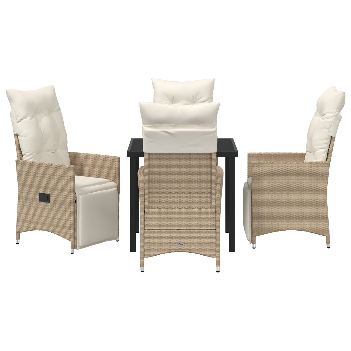 5-Delige Tuin Eetset Met Kussens Beige Poly Riet