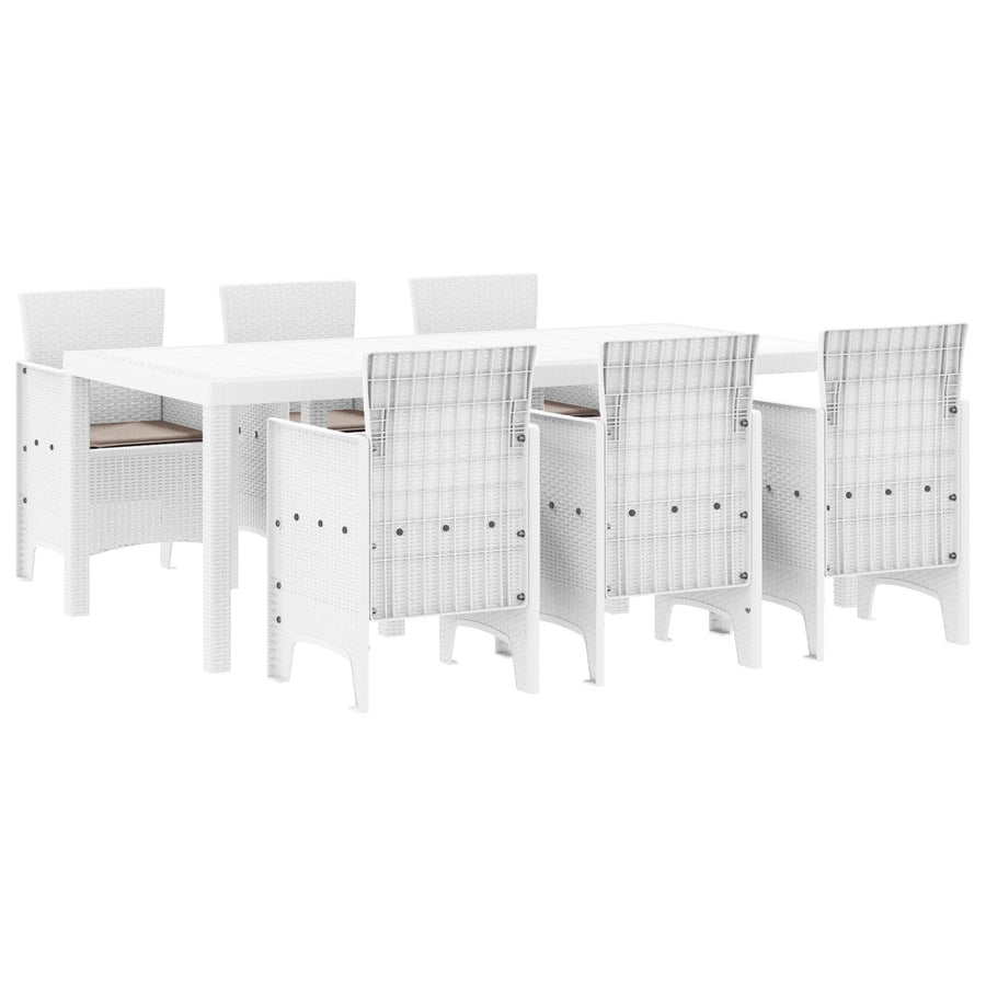 7-Delige Tuin Eetset Met Kussens Wit Poly Rattan