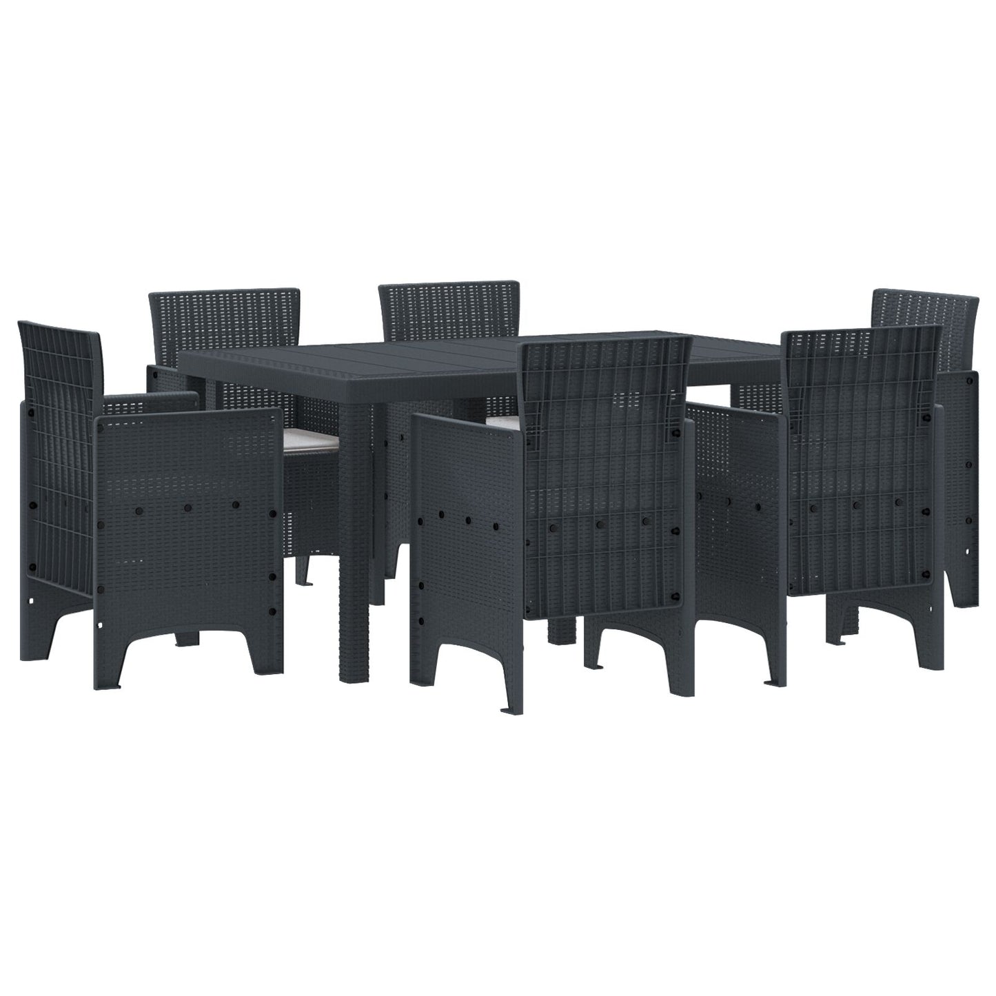 7-Delige Tuin Eettafel Set Met Kussens Anthraciet Poly Rattan