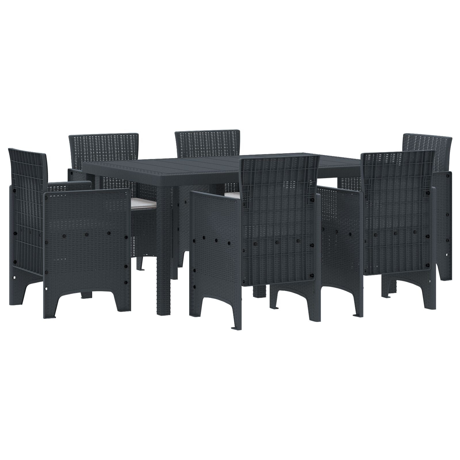 7-Delige Tuin Eettafel Set Met Kussens Anthraciet Poly Rattan