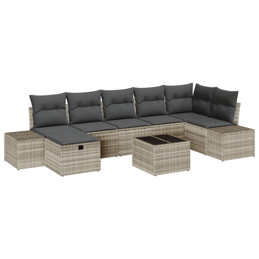 8-Delige Tuinbank Set Met Kussens Lichtgrijs Poly Rattan