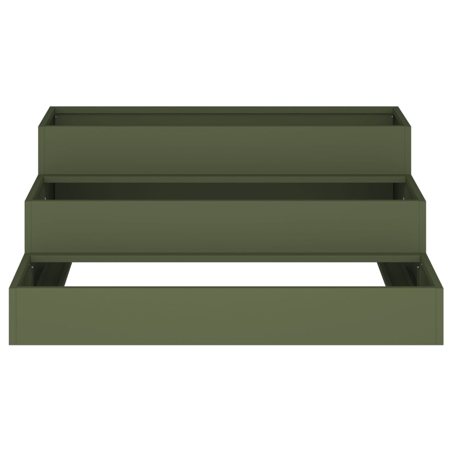 Tuin Plantenbak 3-Laags Staal 90 x 90 x 35 cm Olijfgroen