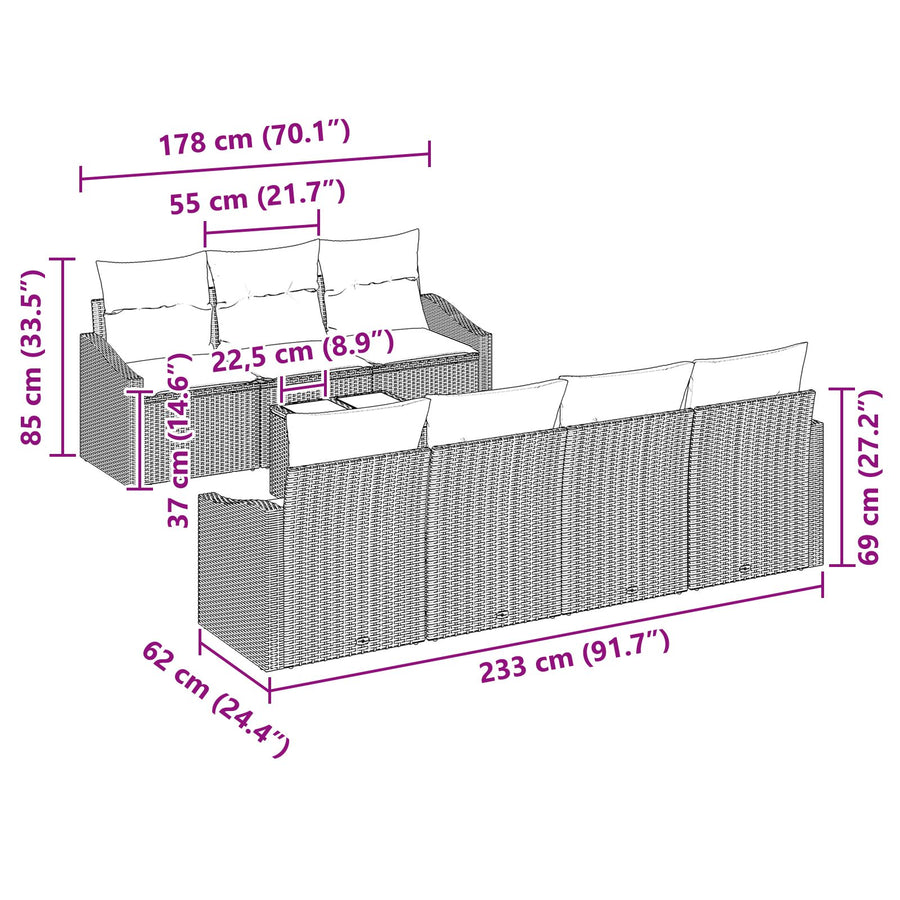8-Delige Tuin Sofa Set Met Kussens Zwart Poly Riet