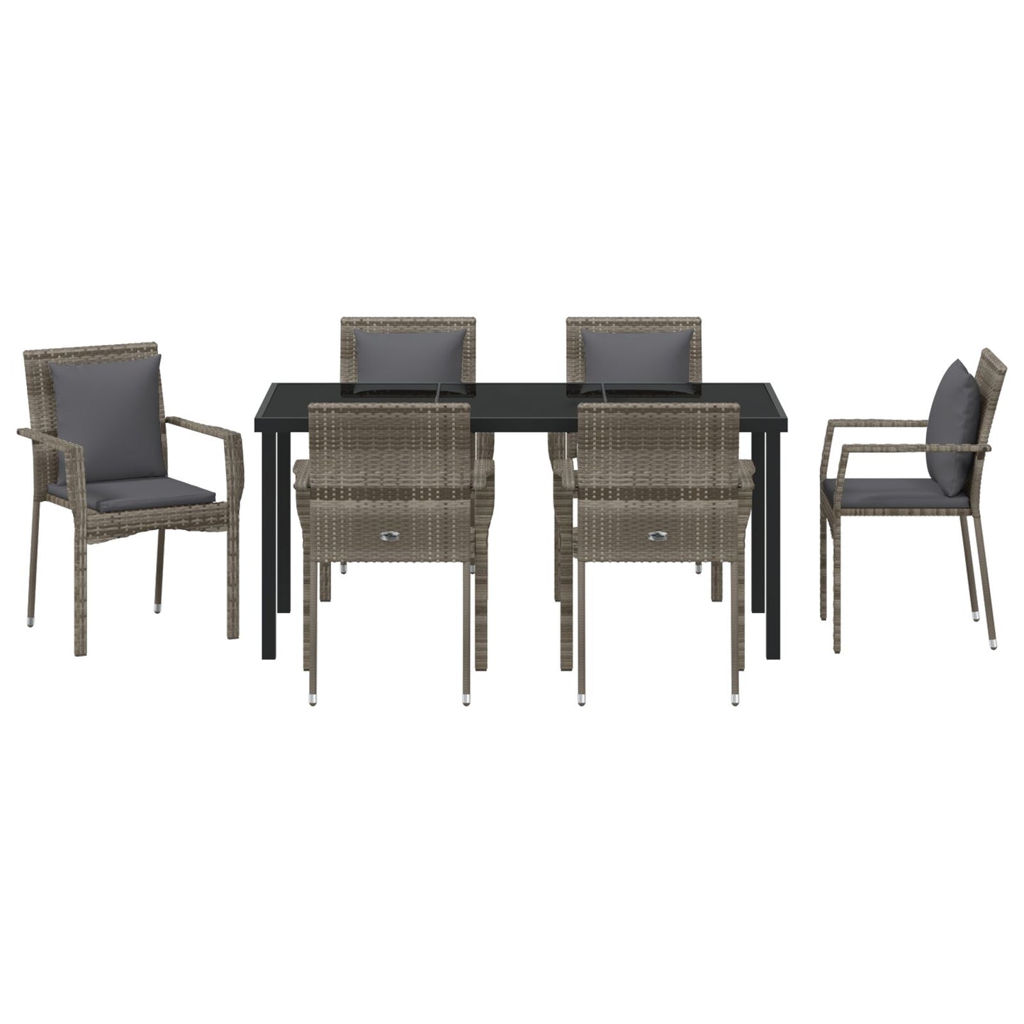 7-Delige Tuin Dining Set Met Kussens Grijs Poly Rattan