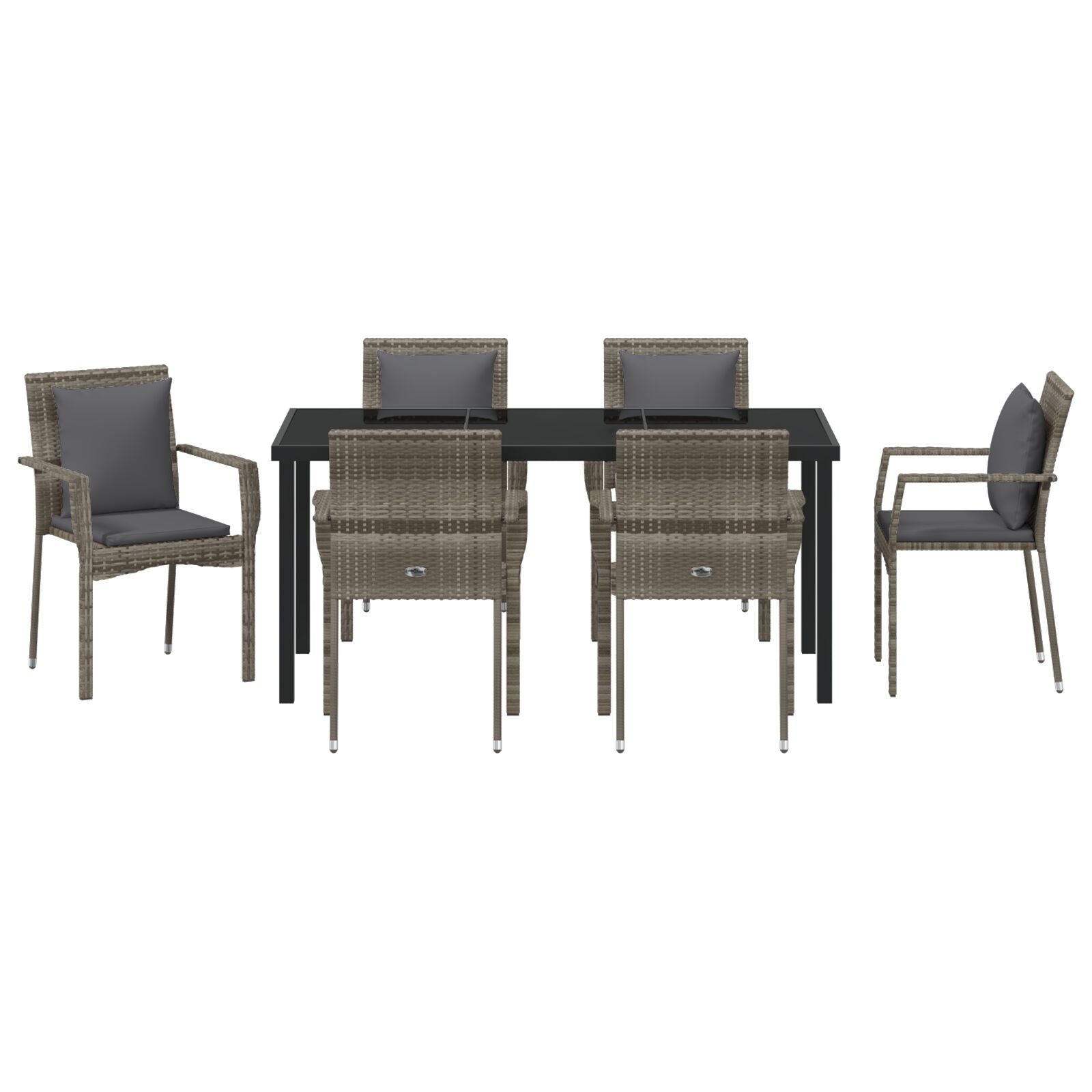 7-Delige Tuin Dining Set Met Kussens Grijs Poly Rattan